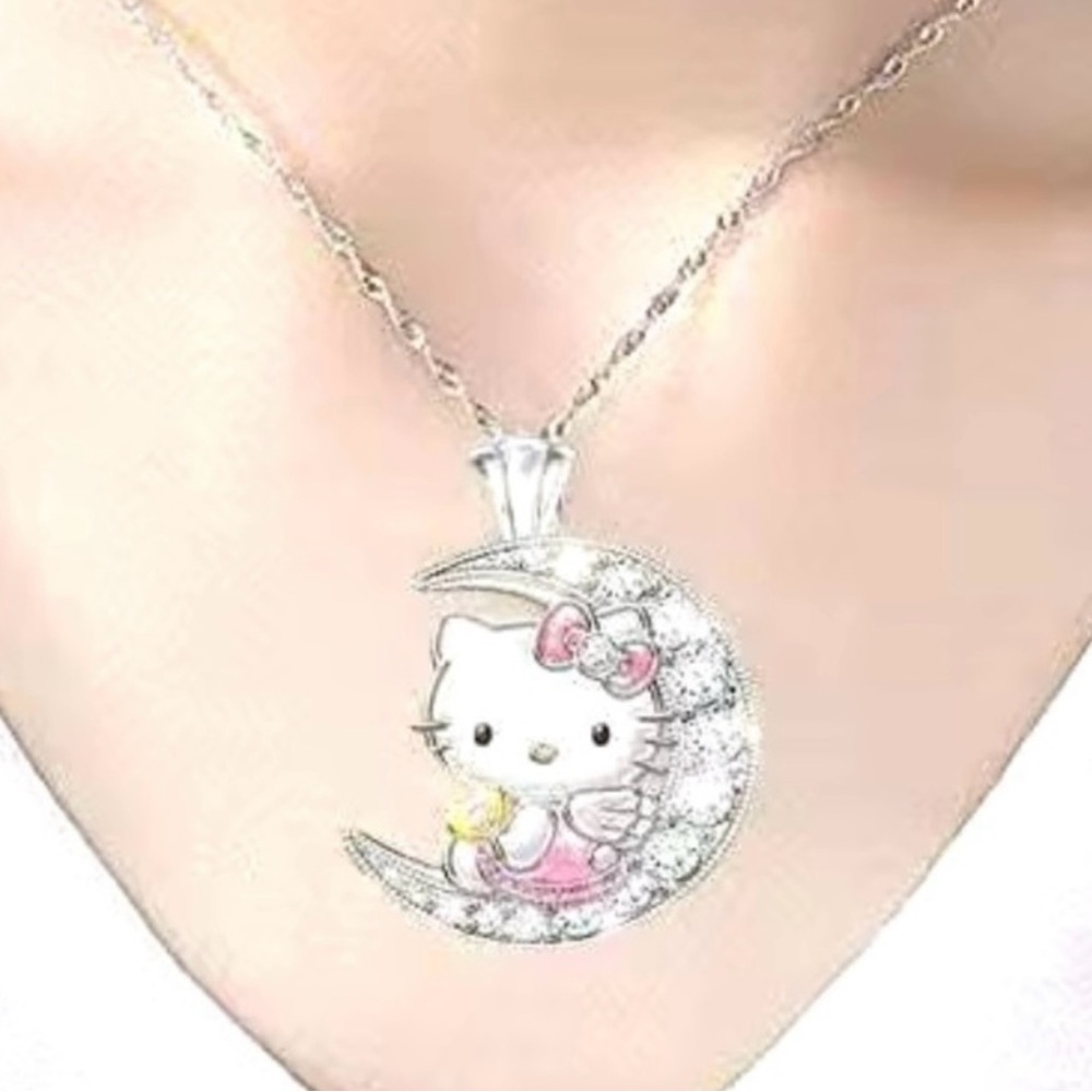 Hello Kitty Silver, Crystal, Pink Pendant Necklace